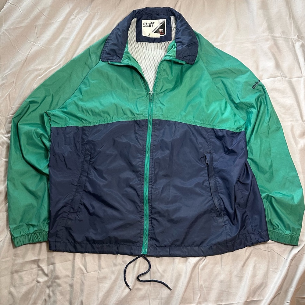 Y2K Wilson Hooded Windbreaker Track Jacket sz L Full Zip